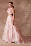 Neeta Lulla_Pink Tulle Embroidery Sequin And Cutdana V Neck Stella Lehenga Set _Online_at_Aza_Fashions