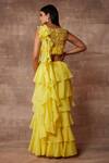 Shop_Neeta Lulla_Yellow Chiffon Sequin Straight Pre-draped Ruffle Saree Set_at_Aza_Fashions