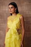 Neeta Lulla_Yellow Chiffon Sequin Straight Pre-draped Ruffle Saree Set_at_Aza_Fashions