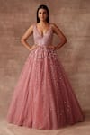 Buy_Neeta Lulla_Pink Tulle Embellished Sequins Plunge V Neck Belle Gown For Women_at_Aza_Fashions