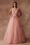 Buy_Neeta Lulla_Peach Tulle Embellished Sequins Illusion Neck Ariel Gown _at_Aza_Fashions