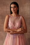 Neeta Lulla_Peach Tulle Embellished Sequins Illusion Neck Ariel Gown _Online_at_Aza_Fashions