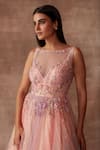 Buy_Neeta Lulla_Peach Tulle Embellished Sequins Illusion Neck Ariel Gown _Online_at_Aza_Fashions