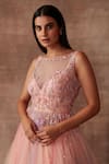 Shop_Neeta Lulla_Peach Tulle Embellished Sequins Illusion Neck Ariel Gown _Online_at_Aza_Fashions