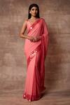 Buy_Neeta Lulla_Pink Chiffon Embellished Sequin Leaf Neck Rosei Border Saree With Blouse_at_Aza_Fashions