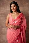 Neeta Lulla_Pink Chiffon Embellished Sequin Leaf Neck Rosei Border Saree With Blouse_Online_at_Aza_Fashions