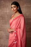 Shop_Neeta Lulla_Pink Chiffon Embellished Sequin Leaf Neck Rosei Border Saree With Blouse_Online_at_Aza_Fashions