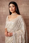 Shop_Neeta Lulla_White Tulle Embellished Sequin Leaf Neck Stardust Saree With Blouse _Online_at_Aza_Fashions