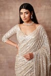 Neeta Lulla_White Tulle Embellished Sequin Leaf Neck Stardust Saree With Blouse _at_Aza_Fashions