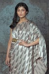 Nidhika Shekhar_White Mashru Asymmetric Printed Draped Dress _Online_at_Aza_Fashions