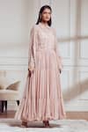 Not So Serious By Pallavi Mohan_Pink Chiffon Applique Embroidered Gown  _Online_at_Aza_Fashions