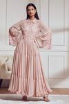 Buy_Not So Serious By Pallavi Mohan_Pink Chiffon Applique Embroidered Gown  _at_Aza_Fashions