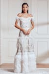 Buy_Not So Serious By Pallavi Mohan_White Crepe Off Shoulder Applique Embroidered Gown  _Online_at_Aza_Fashions