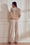 Shop_Not So Serious By Pallavi Mohan_Beige Tulle Embroidered Bomber Jacket With Flared Pant _at_Aza_Fashions