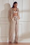 Not So Serious By Pallavi Mohan_Beige Tulle Embroidered Bomber Jacket With Flared Pant _Online_at_Aza_Fashions