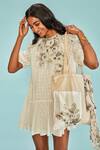 Buy_Not So Serious By Pallavi Mohan_White Cotton Embroidery Round Ana Flared Dress _at_Aza_Fashions