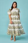 Buy_Not So Serious By Pallavi Mohan_White Cotton Embroidery Round Amber Overlap Printed Gown _at_Aza_Fashions