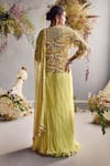 Shop_Not So Serious By Pallavi Mohan_Yellow Chiffon Embroidery Jacket Round Pre-draped Saree With Blouse  _at_Aza_Fashions