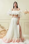 Buy_Not So Serious By Pallavi Mohan_White Organza Embroidery One Shoulder Off Blouse And Lehenga Set _at_Aza_Fashions