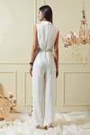 Shop_Not So Serious By Pallavi Mohan_White Georgette Embroidery V Neck Jumpsuit _at_Aza_Fashions