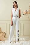 Not So Serious By Pallavi Mohan_White Georgette Embroidery V Neck Jumpsuit _Online_at_Aza_Fashions
