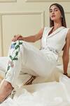 Shop_Not So Serious By Pallavi Mohan_White Georgette Embroidery V Neck Jumpsuit _Online_at_Aza_Fashions