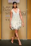 Buy_Not So Serious By Pallavi Mohan_Ivory Tulle And Crepe Embroidered Bugle Beads V Verve Flapper Dress _at_Aza_Fashions