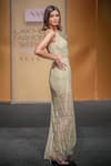 Not So Serious By Pallavi Mohan_Green Tulle Embroidery Bead Boat Neck Diana Gown  _Online_at_Aza_Fashions