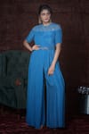 Buy_Nidhika Shekhar_Blue Crepe Round Embroidered Jumpsuit _at_Aza_Fashions