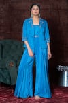 Buy_Nidhika Shekhar_Blue Crepe Jacket Lapel Pleated Jumpsuit With _at_Aza_Fashions