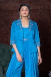 Shop_Nidhika Shekhar_Blue Crepe Jacket Lapel Pleated Jumpsuit With _at_Aza_Fashions