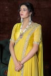 Shop_Nidhika Shekhar_Yellow Crepe V Neck Embroidered Silk Anarkali _at_Aza_Fashions