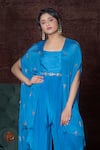 Shop_Nidhika Shekhar_Blue Crepe Square Neck Draped Silk Jumpsuit _at_Aza_Fashions