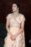 Shop_Nidhika Shekhar_Peach Chiffon Surplice Embroidered Chanderi Bridal Lehenga Set _at_Aza_Fashions