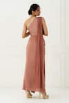 Shop_Nidhika Shekhar_Pink Crepe One Shoulder Draped Gown_at_Aza_Fashions