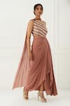 Nidhika Shekhar_Pink Crepe One Shoulder Draped Gown_Online_at_Aza_Fashions