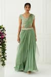 Buy_Nidhika Shekhar_Green Silk Embroidery Scoop Neck Pre-draped Sharara Saree With Blouse_at_Aza_Fashions