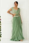 Buy_Nidhika Shekhar_Green Silk Embroidery Scoop Neck Pre-draped Sharara Saree With Blouse_Online_at_Aza_Fashions