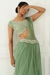 Shop_Nidhika Shekhar_Green Silk Embroidery Scoop Neck Pre-draped Sharara Saree With Blouse_Online_at_Aza_Fashions
