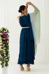 Shop_Nidhika Shekhar_Blue Georgette Embroidery Crew Neck Ombre Draped Dress _at_Aza_Fashions