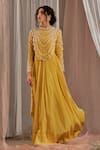Shop_NIDHIKA SHEKHAR_Yellow Silk, Crepe, Satin Cutdana Work, Sitaare Anarkali With Attached Dupatta _at_Aza_Fashions
