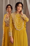 Buy_NIDHIKA SHEKHAR_Yellow Silk, Crepe, Satin Cutdana Work, Sitaare Anarkali With Attached Dupatta _Online_at_Aza_Fashions
