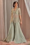 NIDHIKA SHEKHAR_Green Organza, Crepe Cutdana Work, Pearl Work, Salma Sitaare Sharara Set _Online_at_Aza_Fashions