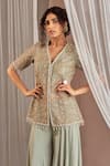 Buy_NIDHIKA SHEKHAR_Green Organza, Crepe Cutdana Work, Pearl Work, Salma Sitaare Sharara Set _Online_at_Aza_Fashions