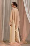 Shop_Nidhika Shekhar_Beige Crepe Embroidered Sequins V Neck Sitaare Jumpsuit Cape Set _at_Aza_Fashions