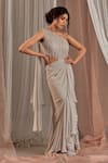 Nidhika Shekhar_Grey Crepe Embroidered Sequins One Shoulder Chamakte Sitaare Gown _Online_at_Aza_Fashions