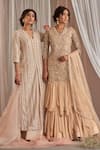 Nidhika Shekhar_Beige Silk Embroidered Sequins V Neck Ujwal Sitaare Kurta Lehenga Set _Online_at_Aza_Fashions