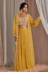 Buy_Nidhika Shekhar_Yellow Silk Embroidered Sequins Round Bead Jacket Lehenga Set _at_Aza_Fashions