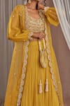 Buy_Nidhika Shekhar_Yellow Silk Embroidered Sequins Round Bead Jacket Lehenga Set _Online_at_Aza_Fashions