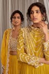 Shop_Nidhika Shekhar_Yellow Silk Embroidered Sequins Round Bead Jacket Lehenga Set _Online_at_Aza_Fashions